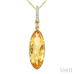 16X6 MM Evoque Gemstone Oval Shape Citrine and 1/20 Ctw Round Cut Diamond Semi-Precious Pendant With Chain in 10K Yellow Gold
