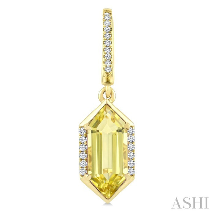 12X5 MM Evoque Gemstones Hexagon Shape Lemon Quartz and 1/5 Ctw Round Cut Diamond Semi-Precious Earrings in 10K Yellow Gold