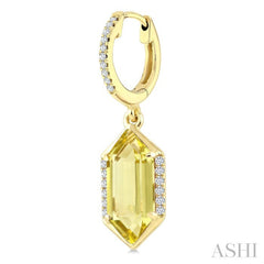 12X5 MM Evoque Gemstones Hexagon Shape Lemon Quartz and 1/5 Ctw Round Cut Diamond Semi-Precious Earrings in 10K Yellow Gold