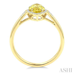 16X7 MM Evoque Gemstones Marquise Shape Lemon Quartz and 1/6 Ctw Round Cut Diamond Semi-Precious Ring in 10K Yellow Gold