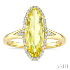 16X6 MM Evoque Gemstones Oval Shape Lemon Quartz and 1/6 Ctw Round Cut Diamond Semi-Precious Ring in 10K Yellow Gold
