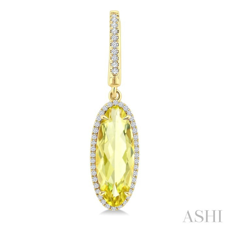 16X6 MM Evoque Gemstones Oval Shape Lemon Quartz and 3/8 Ctw Round Cut Diamond Semi-Precious Earrings in 14K Yellow Gold