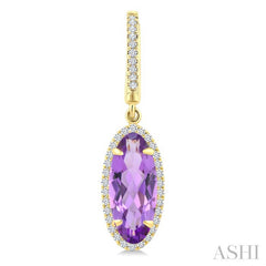 12X5 MM Evoque Gemstones Oval Shape Amethyst and 1/3 Ctw Round Cut Diamond Semi-Precious Earrings in 10K Yellow Gold