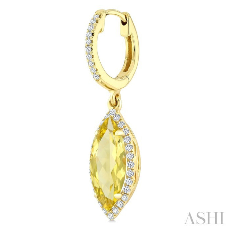 12X5 MM Evoque Gemstones Marquise Shape Lemon Quartz and 1/3 Ctw Round Cut Diamond Semi-Precious Earrings in 10K Yellow Gold