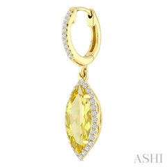12X5 MM Evoque Gemstones Marquise Shape Lemon Quartz and 1/3 Ctw Round Cut Diamond Semi-Precious Earrings in 10K Yellow Gold