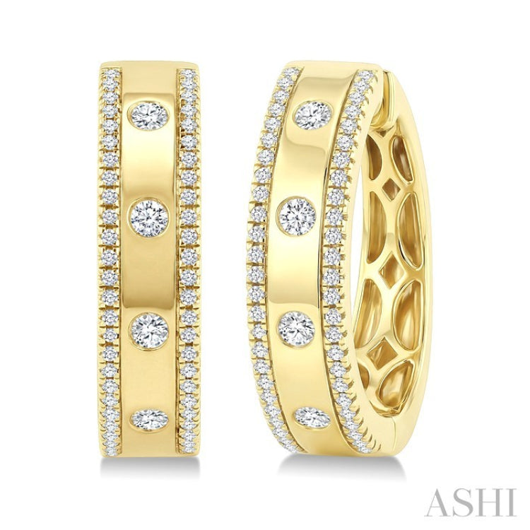 1/2 Ctw Flush Set Round Cut Diamond Fashion Huggie Earrings in 14K Yellow Gold