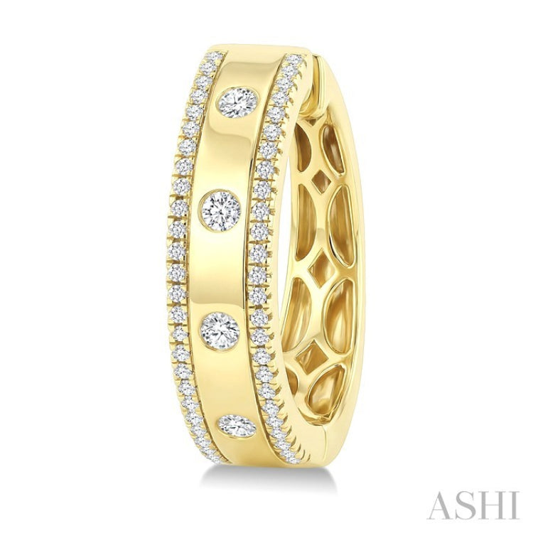 1/2 Ctw Flush Set Round Cut Diamond Fashion Huggie Earrings in 14K Yellow Gold
