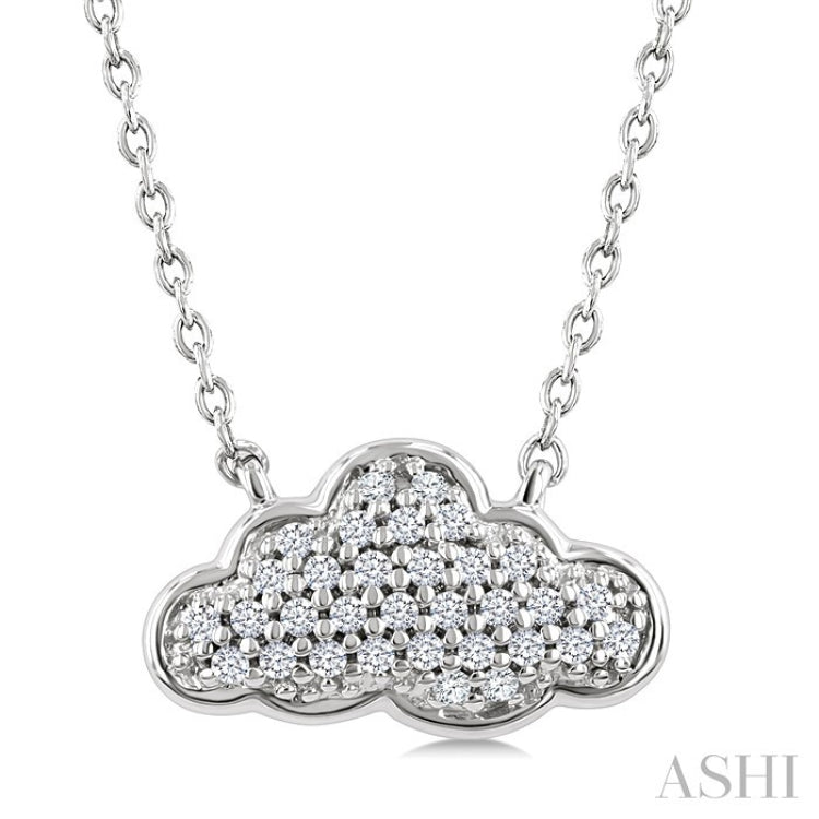 1/10 Ctw Round Cut Diamond Cloud Motif Petite Fashion Pendant With Chain in 10K White Gold