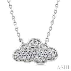 1/10 Ctw Round Cut Diamond Cloud Motif Petite Fashion Pendant With Chain in 10K White Gold