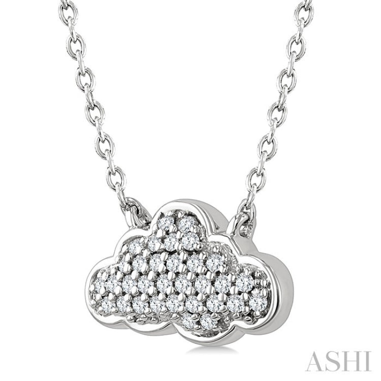 1/10 Ctw Round Cut Diamond Cloud Motif Petite Fashion Pendant With Chain in 10K White Gold