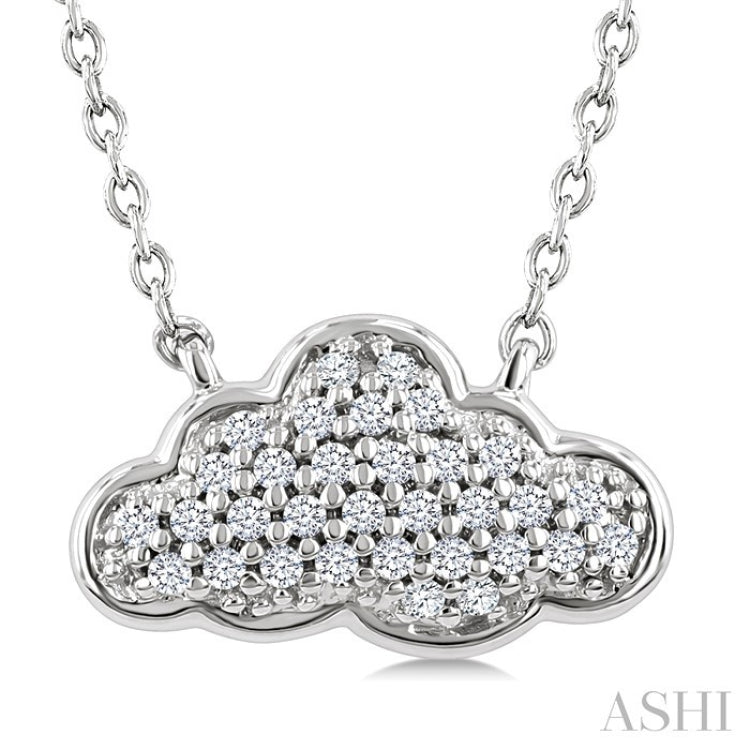 1/10 Ctw Round Cut Diamond Cloud Motif Petite Fashion Pendant With Chain in 10K White Gold