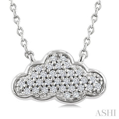 1/10 Ctw Round Cut Diamond Cloud Motif Petite Fashion Pendant With Chain in 10K White Gold