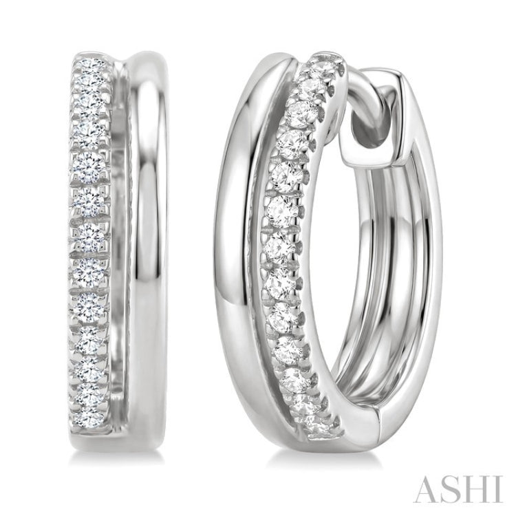 1/10 Ctw Petite Round Cut Diamond Fashion Huggie Earrings in 10K White Gold