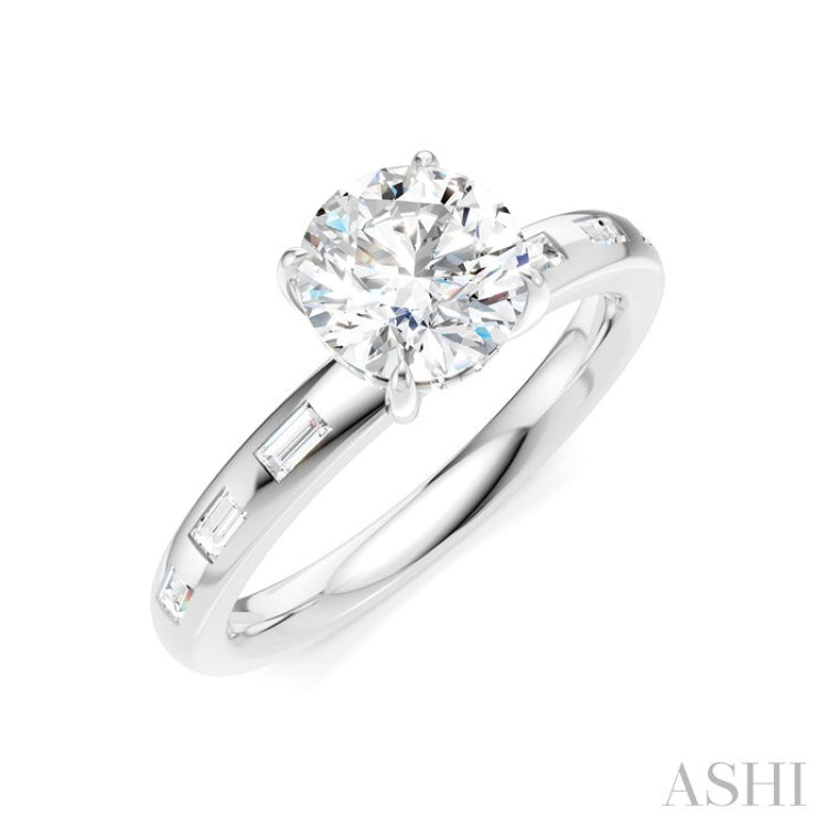 1/4 Ctw Round Shape Baguette and Round Cut Diamond Semi-Mount Engagement Ring in 14K White Gold