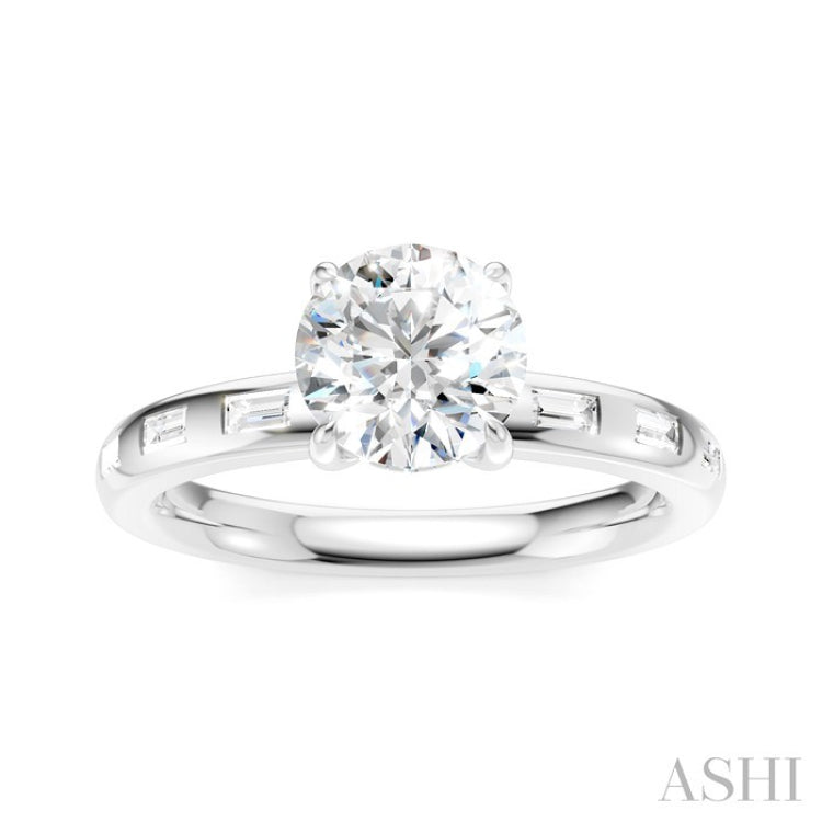 1/4 Ctw Round Shape Baguette and Round Cut Diamond Semi-Mount Engagement Ring in 14K White Gold