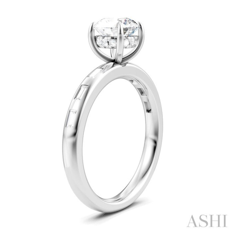 1/4 Ctw Round Shape Baguette and Round Cut Diamond Semi-Mount Engagement Ring in 14K White Gold