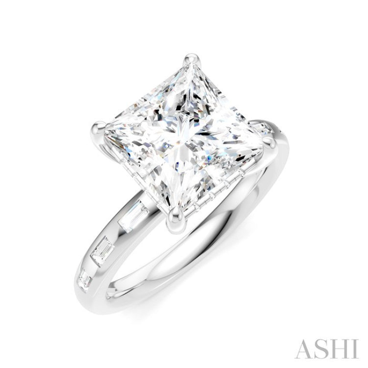 1/3 Ctw Princess Shape Baguette and Round Cut Diamond Semi-Mount Engagement Ring in 14K White Gold