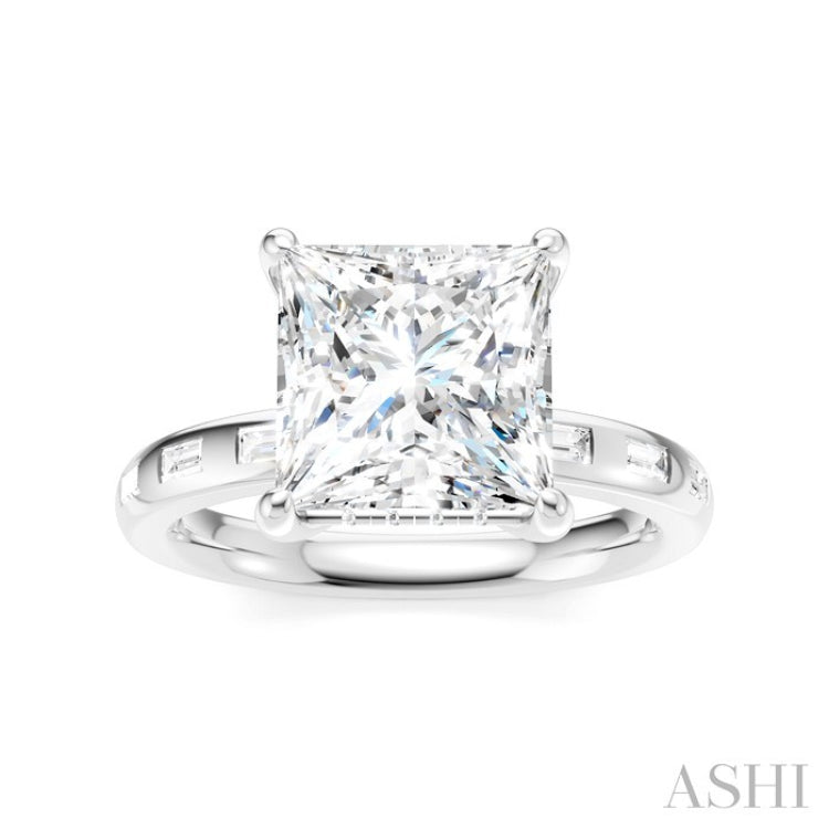 1/3 Ctw Princess Shape Baguette and Round Cut Diamond Semi-Mount Engagement Ring in 14K White Gold