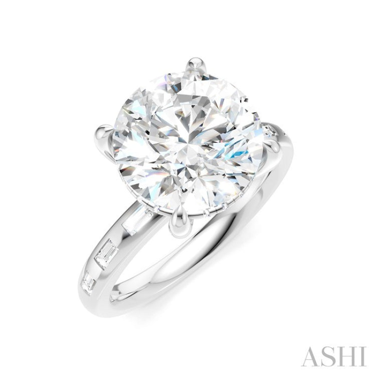 1/3 Ctw Akari Circular Shape, Baguette and Round Cut Diamond Semi Mount Engagement Ring in 14K White Gold