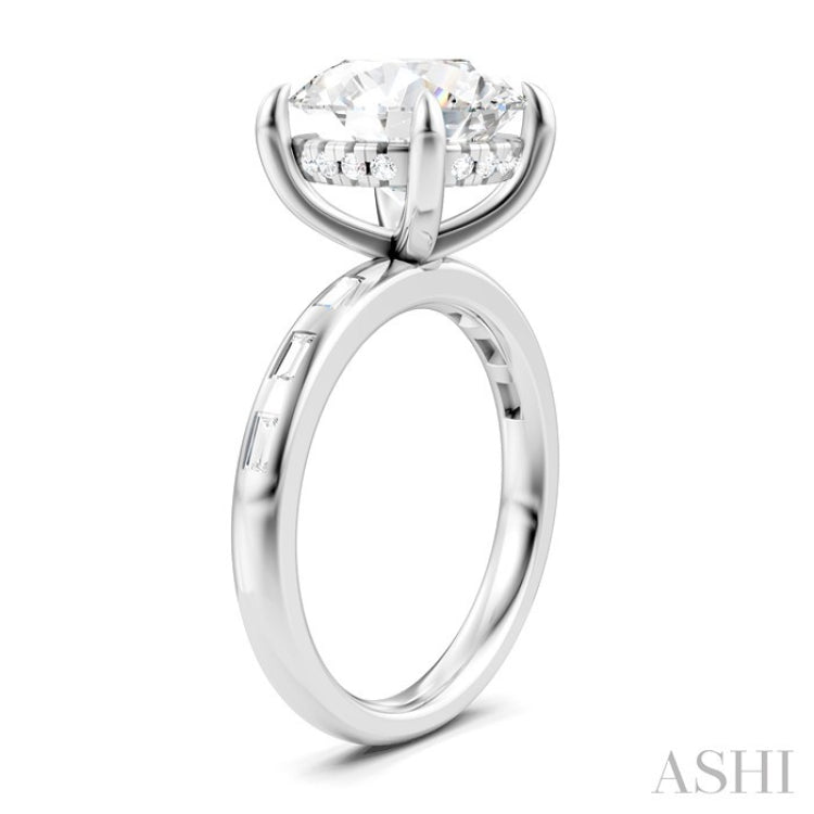 1/3 Ctw Akari Circular Shape, Baguette and Round Cut Diamond Semi Mount Engagement Ring in 14K White Gold