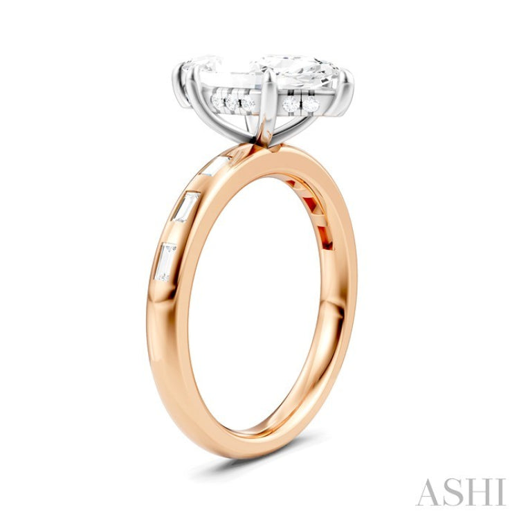 1/4 Ctw Marquise Shape Baguette and Round Cut Diamond Semi-Mount Engagement Ring in 14K Rose and White Gold