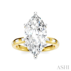 1/3 Ctw Akari Marquise Shape Baguette and Round Cut Diamond Semi Mount Engagement Ring in 14K Yellow and White Gold