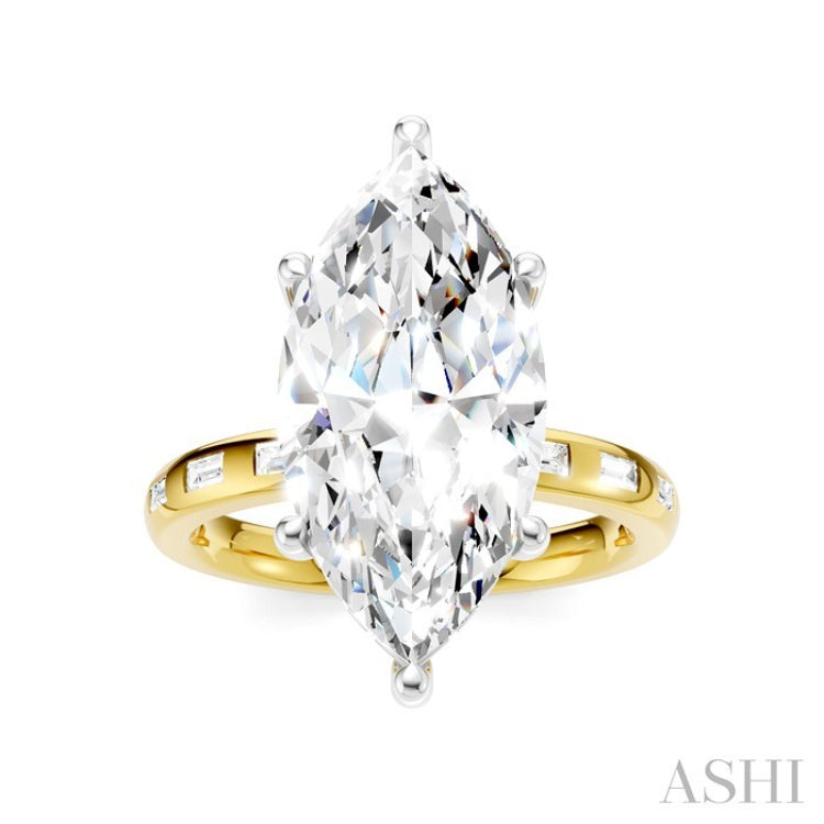 1/3 Ctw Marquise Shape Baguette and Round Cut Diamond Semi-Mount Engagement Ring in 14K Yellow and White Gold