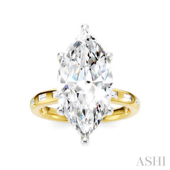 1/3 Ctw Marquise Shape Baguette and Round Cut Diamond Semi-Mount Engagement Ring in 14K Yellow and White Gold