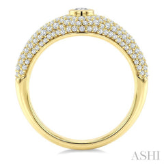 1 Ctw Pave Set Marquise Shape and Round Cut Diamond Fashion Signet Ring in 14K Yellow Gold