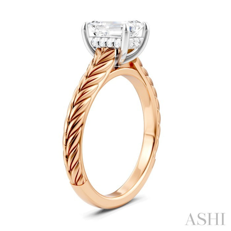 1/20 Ctw Emerald Shape Round Cut Diamond Akari Wheat Shank Semi-Mount Engagement Ring in 14K Rose and White Gold