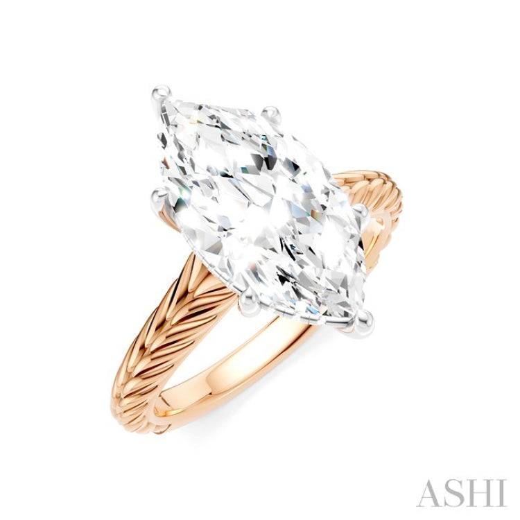 1/10 Ctw Marquise Shape Round Cut Diamond Akari Wheat Shank Semi-Mount Engagement Ring in 14K Rose and White Gold