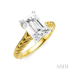 1/10 Ctw Emerald Shape Round Cut Diamond Akari Wheat Shank Semi-Mount Engagement Ring in 14K Yellow and White Gold