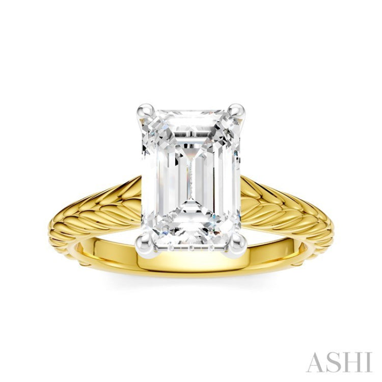 1/10 Ctw Emerald Shape Round Cut Diamond Akari Wheat Shank Semi-Mount Engagement Ring in 14K Yellow and White Gold
