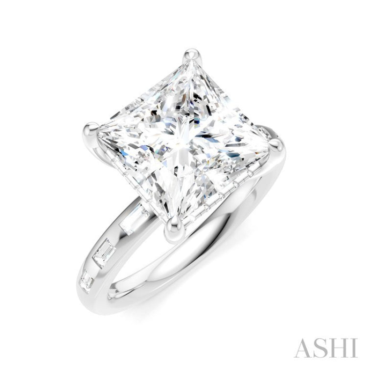 1/3 Ctw Princess Shape Baguette and Round Cut Diamond Semi-Mount Engagement Ring in 14K White Gold