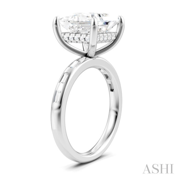 1/3 Ctw Princess Shape Baguette and Round Cut Diamond Semi-Mount Engagement Ring in 14K White Gold