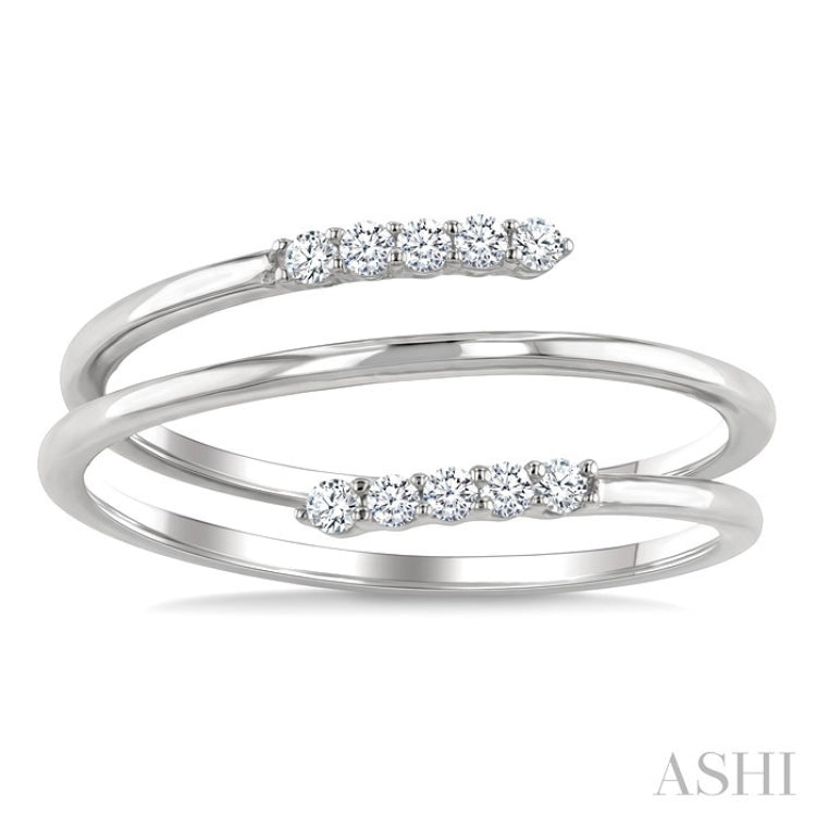 1/6 Ctw Split Double Spring Coil Round Cut Diamond Open Fashion Ring in 10K White Gold