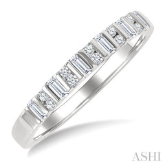 1/4 Ctw Vertically Aligned Baguette and Round Cut Diamond Stackable Fashion Band in 10K White Gold