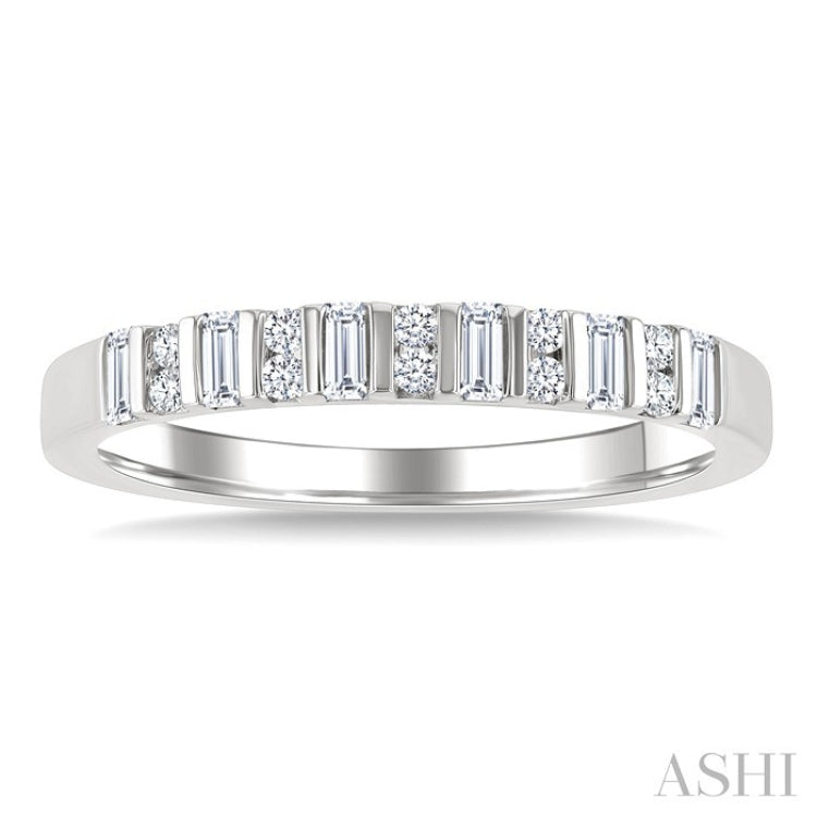 1/4 Ctw Vertically Aligned Baguette and Round Cut Diamond Stackable Fashion Band in 10K White Gold