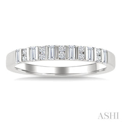 1/4 Ctw Vertically Aligned Baguette and Round Cut Diamond Stackable Fashion Band in 10K White Gold
