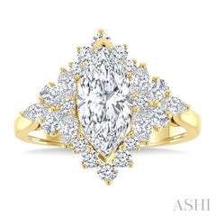 7/8 Ctw Marquise, Pear & Round Cut Diamond Halo Semi Mount Engagement Ring in 14K Yellow Gold