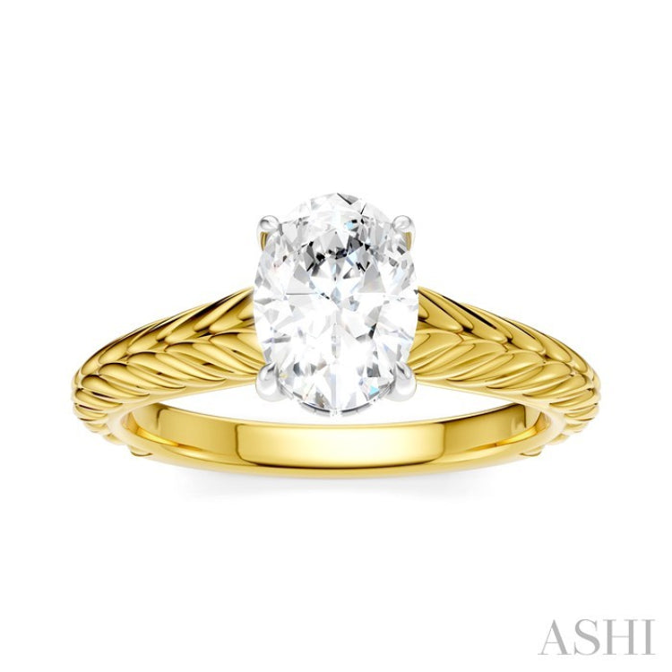 1/20 Ctw Oval Shape Round Cut Diamond Semi-Mount Engagement Ring in 14K Yellow and White Gold