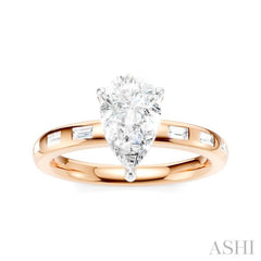 1/4 Ctw Pear Shape Baguette and Round Cut Diamond Semi-Mount Engagement Ring in 14K Rose and White Gold