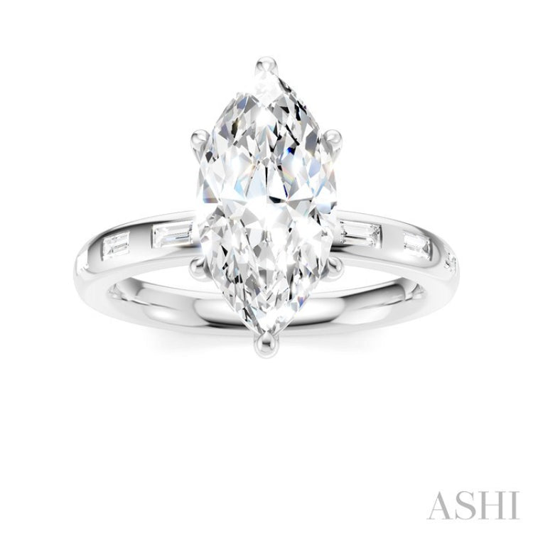 1/4 Ctw Marquise Shape Baguette and Round Cut Diamond Semi-Mount Engagement Ring in 14K White Gold