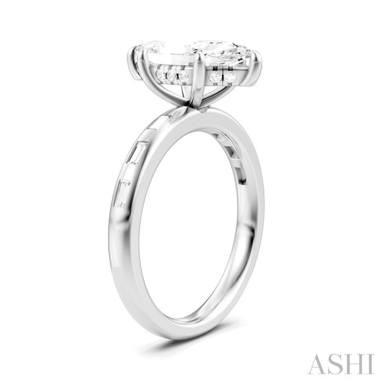 1/4 Ctw Marquise Shape Baguette and Round Cut Diamond Semi-Mount Engagement Ring in 14K White Gold
