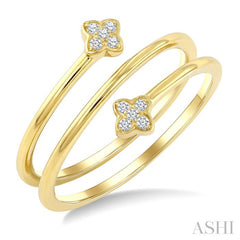 1/20 Ctw Split Double Clover Coil Round Cut Diamond Open Fashion Ring in 10K Yellow Gold