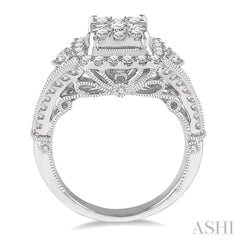 1 1/4 Ctw Round Diamond Lovebright Vintage Style Halo Engagement Ring in 14K White Gold