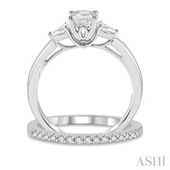 5/8 Ctw Diamond Wedding Set With 1/2 Ctw Oval & Pear Cut Engagement Ring and 1/10 Ctw Round Cut Diamond Wedding Band in 14K White Gold