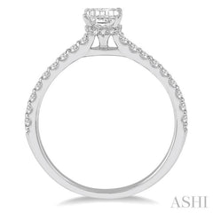 5/8 Ctw Round Cut Diamond Ladies Engagement Ring With 3/8 Ct Emerald Cut Center Stone in 14K White Gold