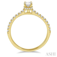 5/8 Ctw Oval Shape Center Stone Ladies Engagement Ring with 3/8 Ct Oval Cut Center Stone in 14K Yellow Gold