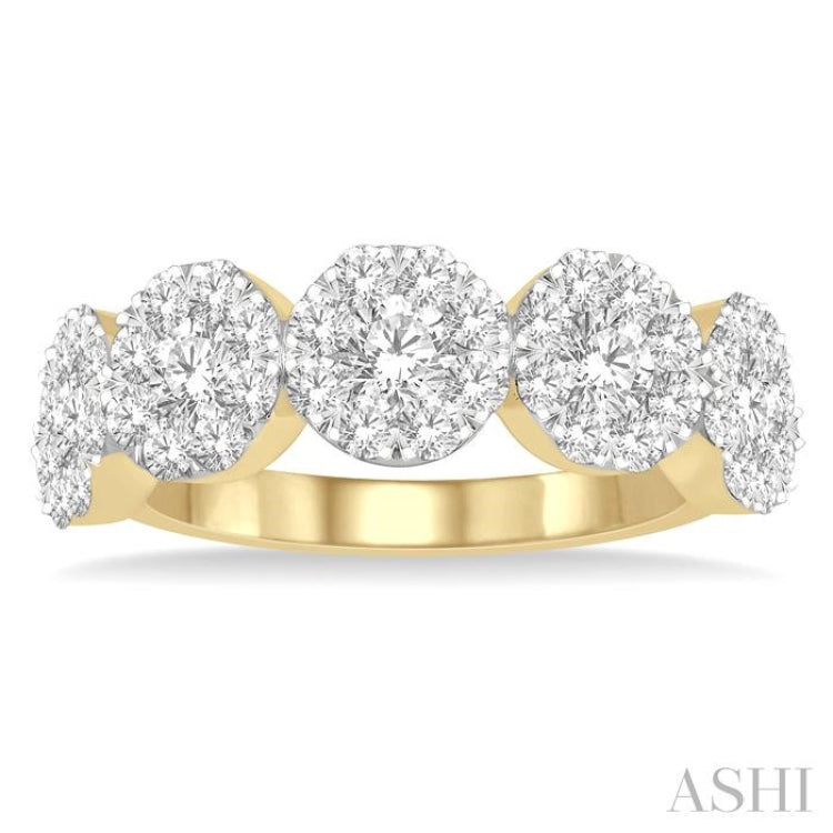 1 1/2 Ctw 5-Stone Lovebright Round Cut Diamond Band in 14K Yellow and White Gold